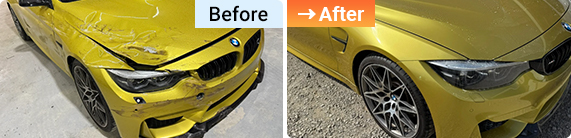 BMW M4 右フロント大破損の板金塗装修復事例