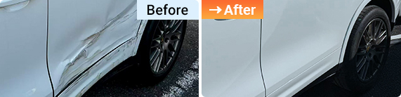 ポルシェ・カイエン 左リアドア板金塗装修理（1日仕上げ）