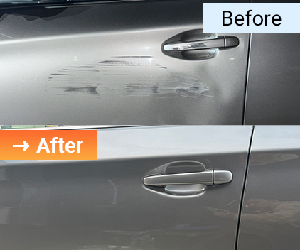 スバル・アウトバック左フロントドア板金塗装修理事例｜2日間仕上げ